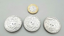 3 Vintage Silver-Tone Dished Chinese Coin Type Metal Button - 2.3cm