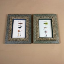 Pair Of Framed Fishing Flies Lures Display Pictures Bait Hooks Wall Art Vintage