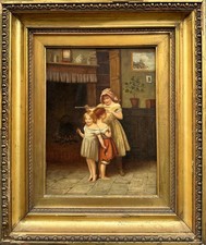 Arthur C. Hunt (1863-1902) : Children Measuring their Height, oil on panel