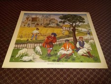 Vintage 1950s Macmillan School Poster " Sheep Sheering & Reaping 15th C." No.56