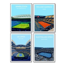 Tennis Grand Slam Posters, Wimbledon, US Open, Roland-Garros, Australian Open