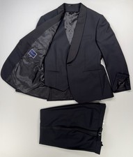 CHARLES  TYRWHITT Tuxedo Three Piece UK42S IT52S Black Super 120s 100% Wool