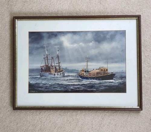 Wood framed print fishing - framed,