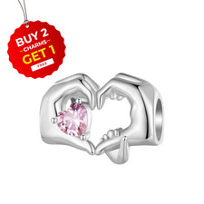 Family Love Hands Heart S925 Sterling Silver Bead Charm for Women Aunt Mum Nan