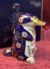 A Superb Royal Crown Derby Duck Billed Platypus. Gold Stopper & Box