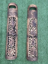 Pair of Chinese Carved Calligraphy on Wood Dragon Phoenix Spirit Tablet Taoist