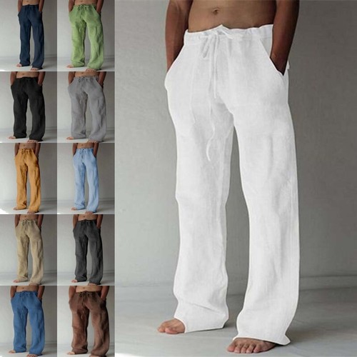 Men linen pants - linen, elastic