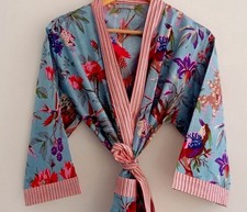 Cotton Kimono Robe Bird Print
