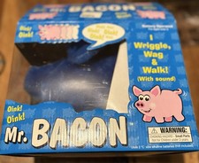 Vintage 1998 Mr Bacon Animated Blue Plush Pig Walking Sound Toy 9"