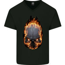 Fire Skull Mens V-Neck Cotton