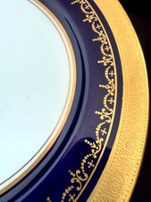 Rare 22K Raised Gold Aynsley Georgian Cobalt Plates Set of 4, Bone China