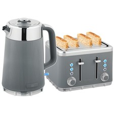 HOMCOM 1.7L 3000W Rapid Boil Kettle and 4 Slice Toaster Set Crumb Tray Grey