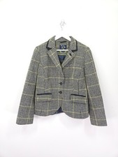 Boden Blazer British Tweed By Moon UK 16 R Black Yellow Plaid Check Wool Preppy