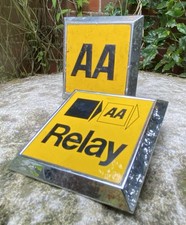 Vintage Original Old Pair 2x Metal AA Car Grill Hood Mascots Petroliana Sign