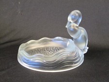 Clear Satin Duck Bird Soap Trinket Dish Holder Lalique Verlys Fenton Glass