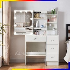 Dressing Table With 4 Drawers LED Mirror Set Makeup Desk Vanity Table Bedroom