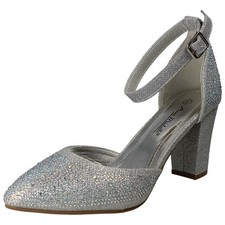 Ladies Anne Michelle Block Heel Glitter Court Shoes
