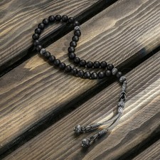 1000 Ct Silver Turkish Kazaz Matte Onyx Islamic 33 Prayer Beads Tasbeeh Rosary