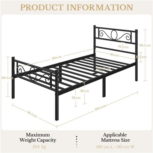 Single metal platform bed - bed, w/