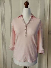 Marks and Spencer pink jersey shirt with satin collar and cuffs - 12/ Used
