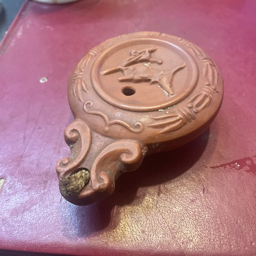 Terracotta hand oil lamp - terracotta,