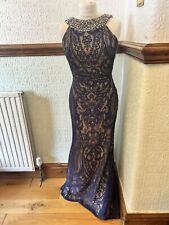 Pia Michi Haute Couture Navy Blue Lace Jewelled Detail Formal Dress Size UK 10