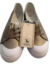 Tu Bnwt Size  6 Full Gold Shimmer Trainers Pumps Lace Up