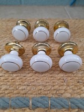 6  Ceramic 35mm white with Gold Trim Drawer Cabinet Cupboard Furniture Knobs