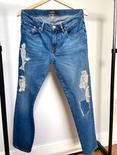 RALPH LAUREN Designer Lace Embroidered Mid Blue Jeans Loose Fit ~ W30" L27"