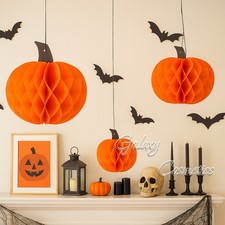 Halloween 3D Pumpkin Honeycomb Paper Hanging Decoration Spooky Party Decor 3pack