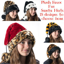 Xmas Santa Hat Faux Fur Fluffy Winter Dalmatian Cruella Leopard Elf Tiger Bee