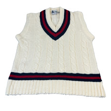 Vintage GM Cricket Sweater M Vest Cable Knit Cream V Neck Tank Top Preppy Ivy