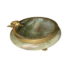 Green onyx ashtray brass leaf - green,