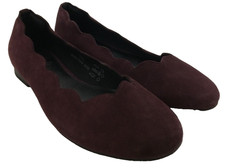 M&S Women's Ballet Pumps Size 5.5 Burgundy Leather Upper Wide Scalloped New F1