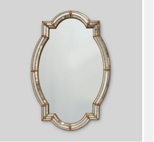 Large Vintage Venetian Trapizoidal Brass And Metal Mirror With Shelf