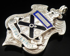 Double Sided Sterling Silver Enamel Pocket Watch Fob Medal, Derbyshire Football