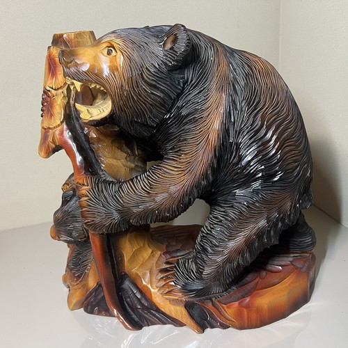 Large hand carved wooden bear - large,