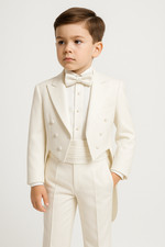 Boys Ivory Cream Tuxedo Tail Suit 5 Piece Christening Baptism Pageboy Outfit