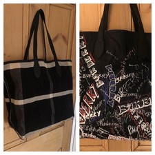Burberry Reversible Tote Bag Nova Check Doodle Graffiti Canvas Leather