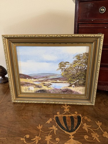 Oil board painting sheep - on,