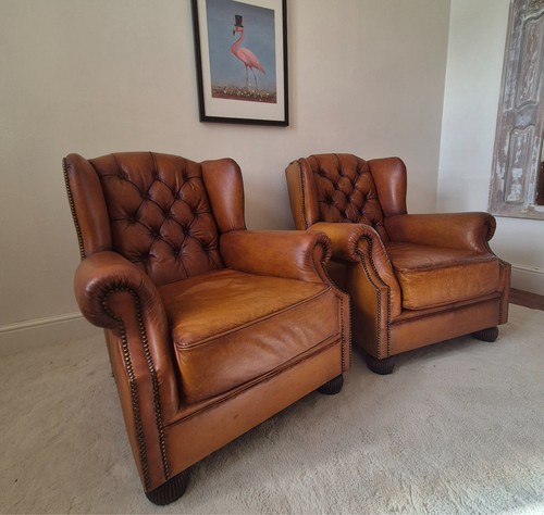 Pair tan leather tetrad - pair,