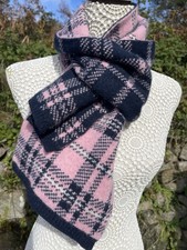 Jack Wills Rectangle Scarf, Pink/Dark Blue Check Knit Knitted Scarf