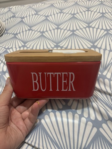 Red ceramic butter dish - ceramic,