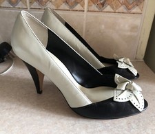 Coast Black & White Leather Peep Toe Stiletto Heels - Size 8