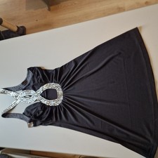 Womens Black Evening /  Cocktail Mini Dress V Neck with Diamante Back Straps - 8