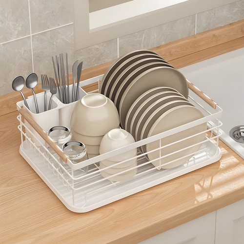 Iron dish drainer with wooden - iron,