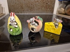 3 x Decorative Ceramic Mice And Rabbit In Food Toothpick Holders