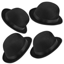 4 x Black Velour Bowler Hat