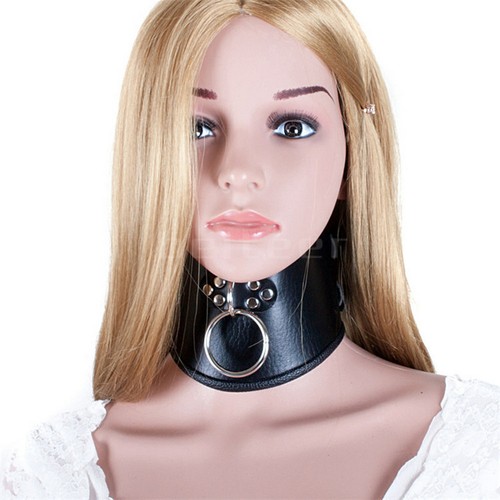 Faux leather black neck collar - leather,