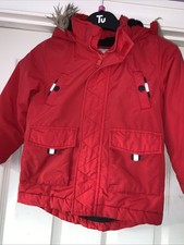 Child Red NEXT Winter Coat With Faux Fur Trim On Hood Age 2-3
